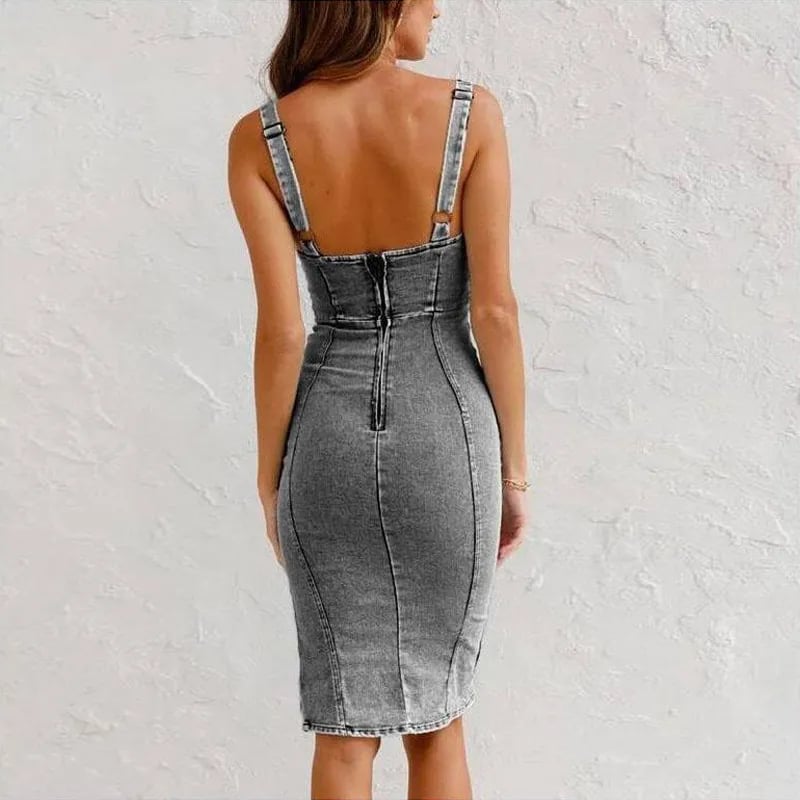 Mona | Women's Slim Fit Round Neck Camisole Dress with Side Slit