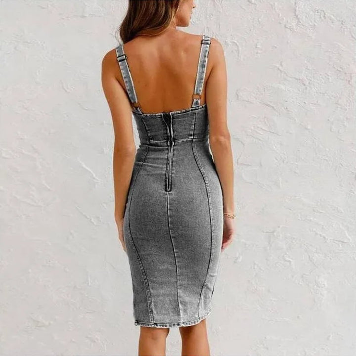 Mona | Women's Slim Fit Round Neck Camisole Dress with Side Slit