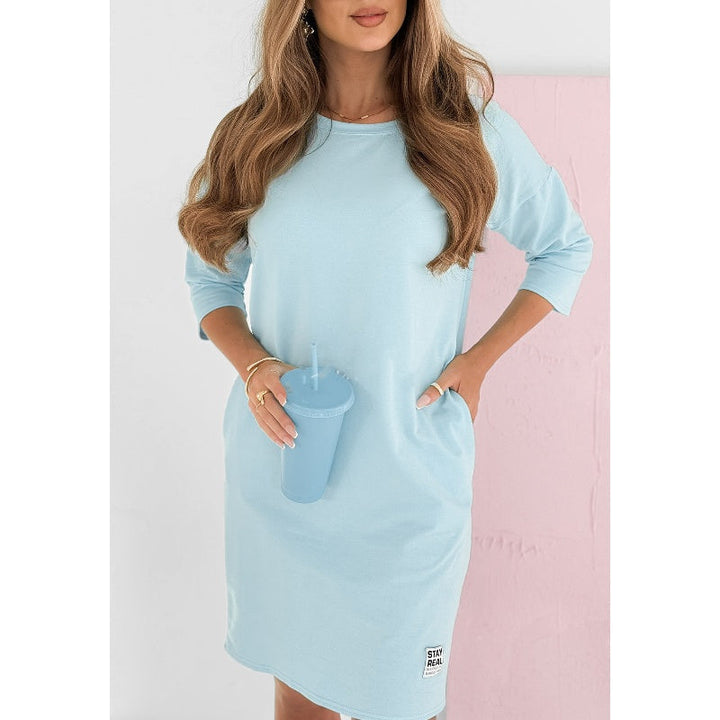 Mira | Women's Round Neck Mini Dress with 3/4 Sleeves and Pockets