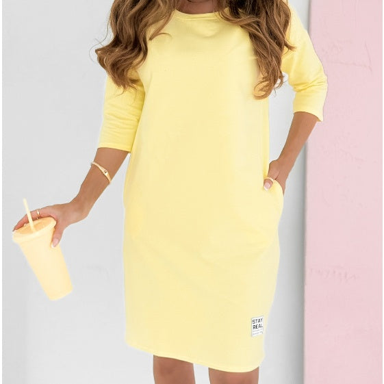 Mira | Women's Round Neck Mini Dress with 3/4 Sleeves and Pockets