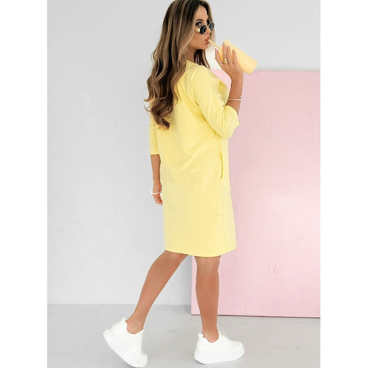 Mira | Women's Round Neck Mini Dress with 3/4 Sleeves and Pockets