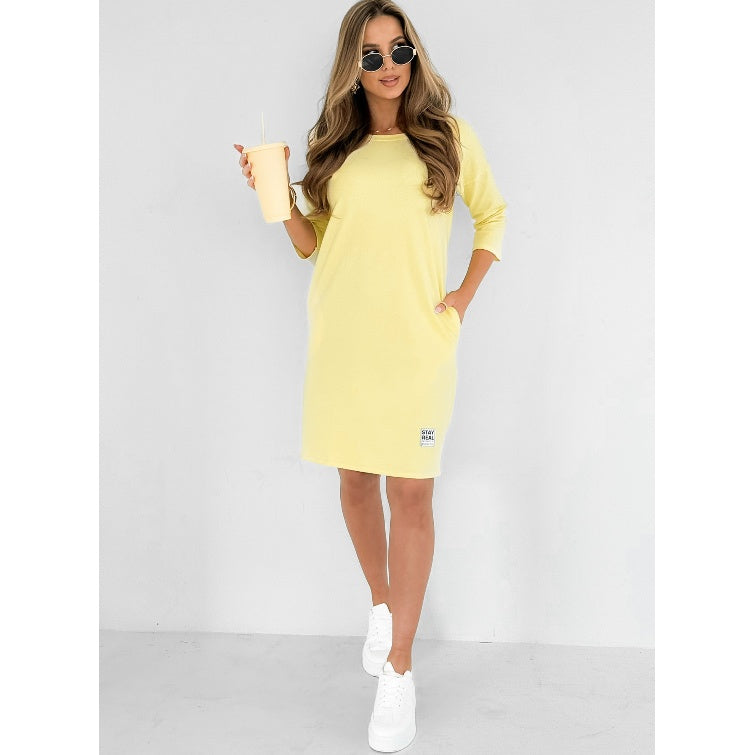 Mira | Women's Round Neck Mini Dress with 3/4 Sleeves and Pockets