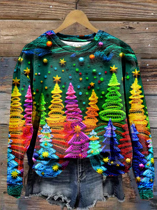 Women's Christmas Tree Print Long Sleeve Sweatshirt