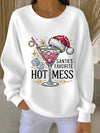 Women's Santa's Favorite Hot Mess Print Casual  Ribbed Round-Neck Sweatshirt