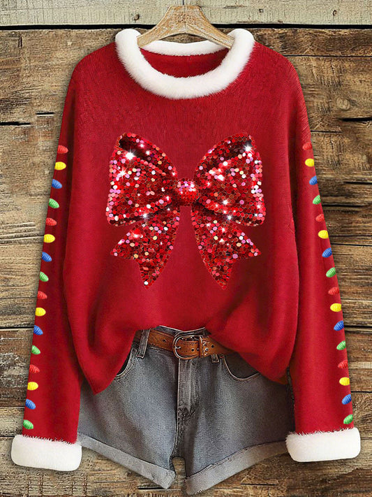 Women's Christmas Bow Decorative Light Tops