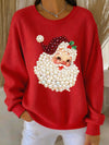 Women's Christmas Pearl Santa Claus Print Casual Sweater