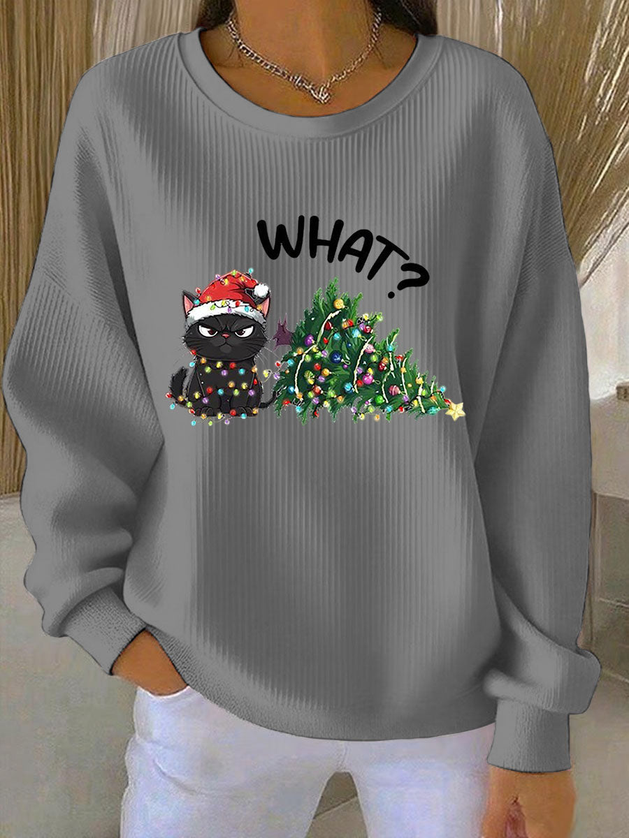 Women's Christmas Ribbed Round-Neck Sweatshirt
