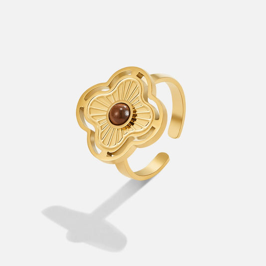 Lucky Flower Ring Tiger Eye