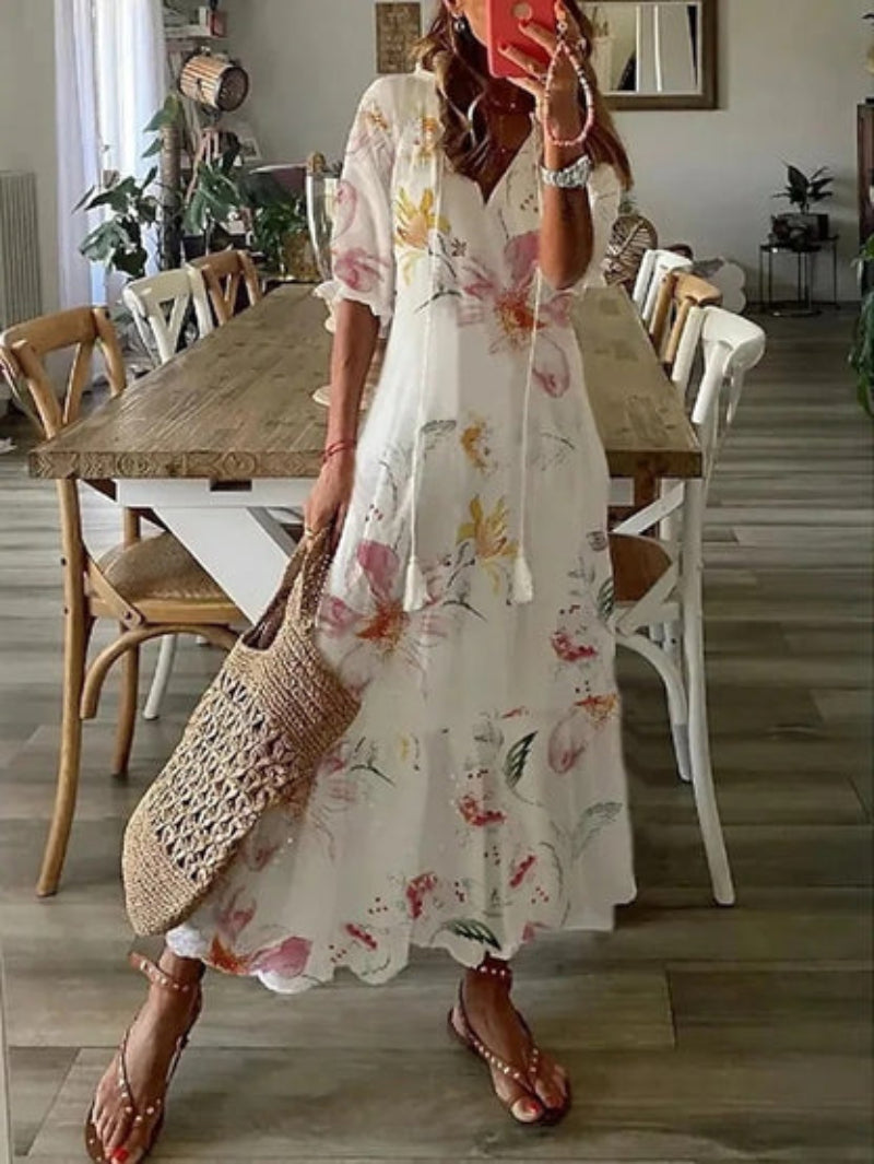 Sophia - Boho Vintage V-Neck Summer Dress
