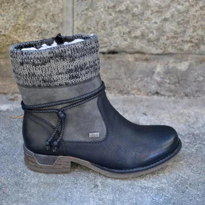 Women's Knit Cuff Ankle Boots with Lace-Up