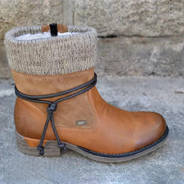 Women's Knit Cuff Ankle Boots with Lace-Up