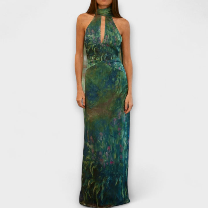 Luna | Women's Floral Maxi Gown with Cut-Out