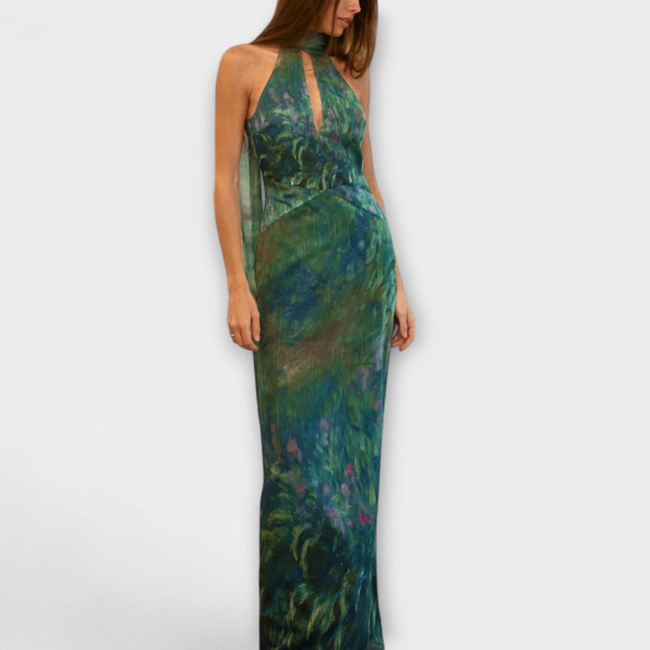 Luna | Women's Floral Maxi Gown with Cut-Out