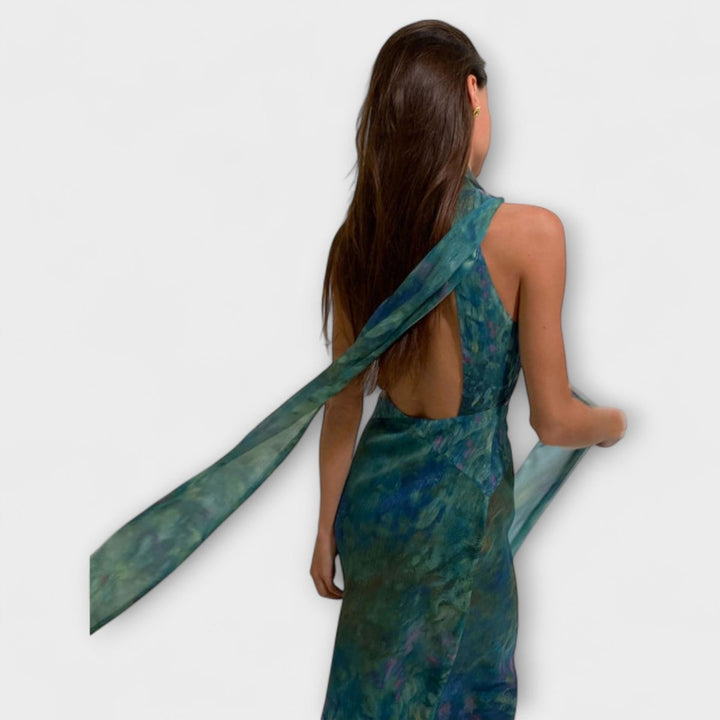 Luna | Women's Floral Maxi Gown with Cut-Out