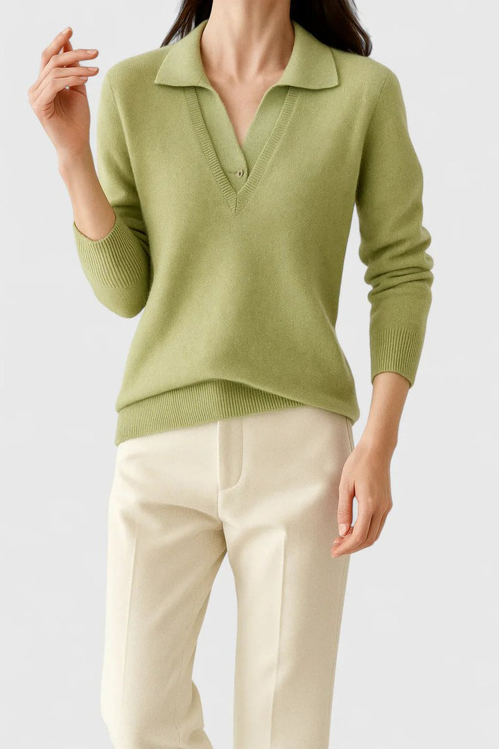 Camila | Women's V-Neck Polo Collar Pullover Sweater with Button Cuffs