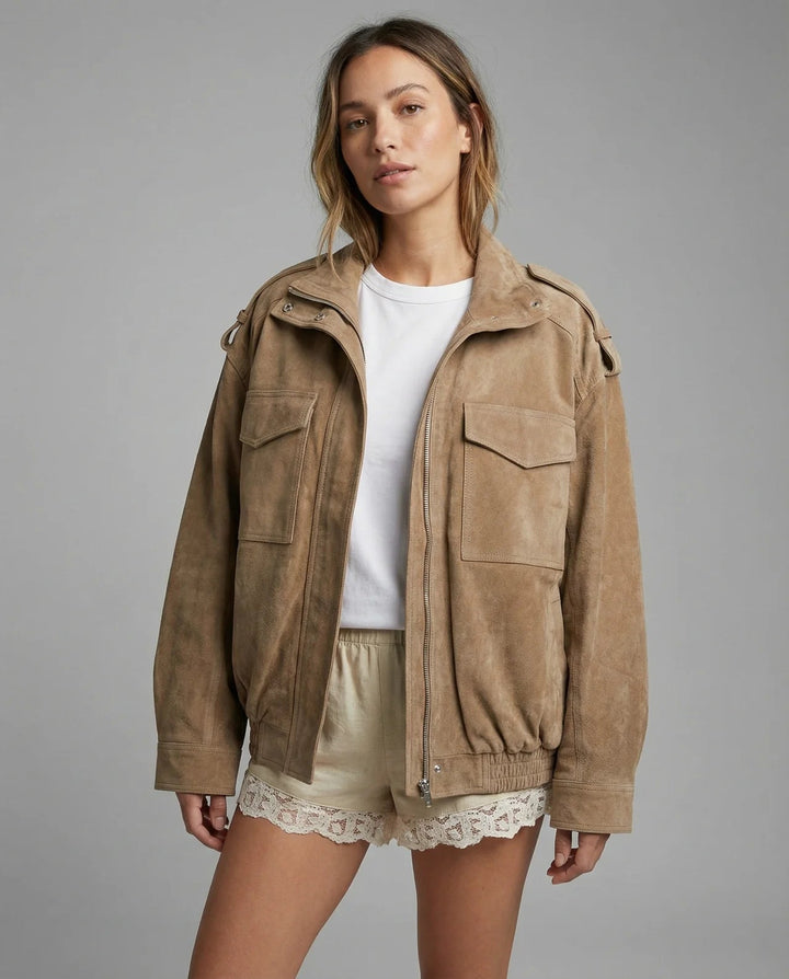 Women's Long Sleeve Bomber Jacket with Pockets