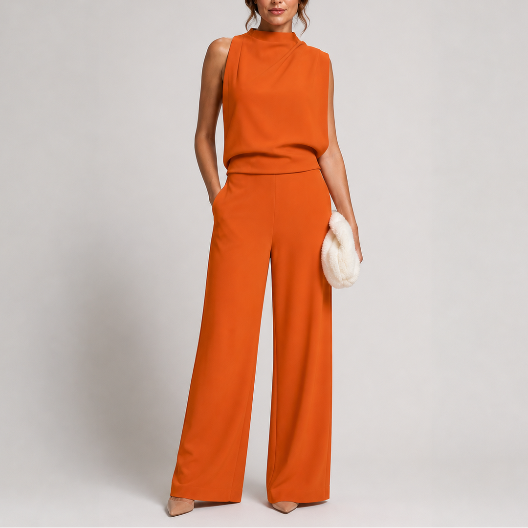 Women's High Neck Sleeveless Wide-Leg Jumpsuit with Pockets