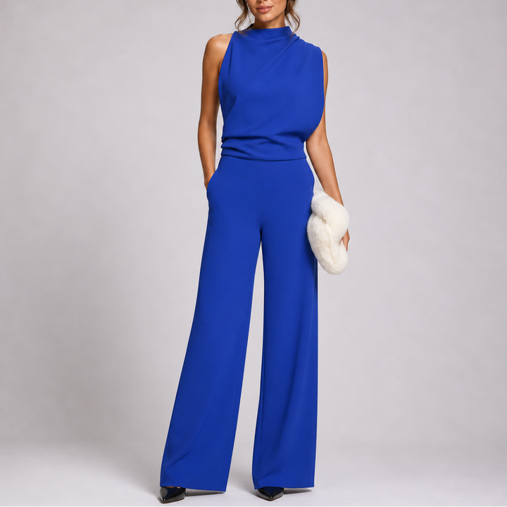 Women's High Neck Sleeveless Wide-Leg Jumpsuit with Pockets