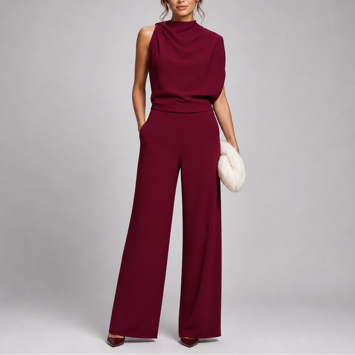 Women's High Neck Sleeveless Wide-Leg Jumpsuit with Pockets