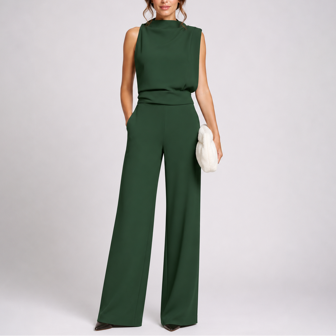 Women's High Neck Sleeveless Wide-Leg Jumpsuit with Pockets