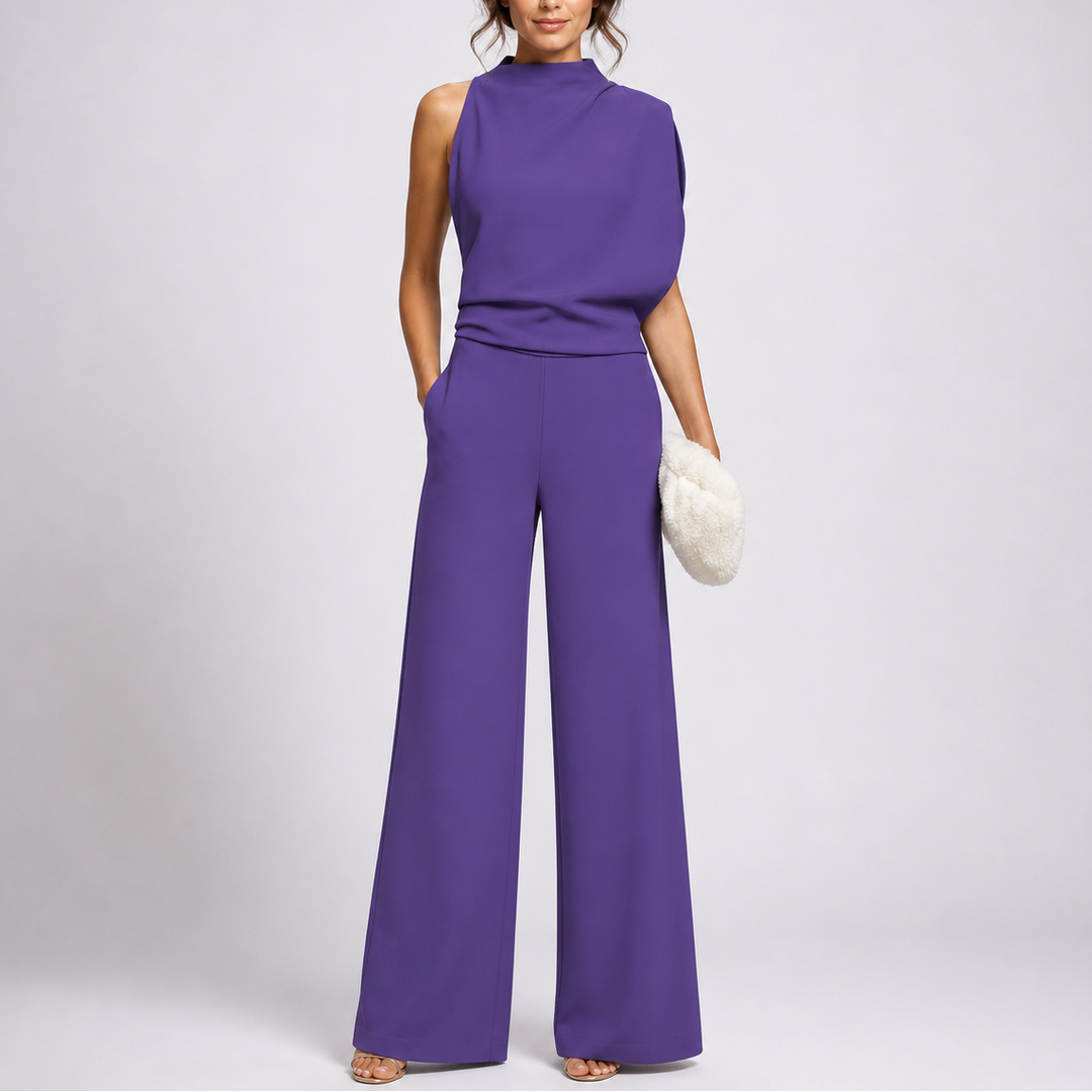 Women's High Neck Sleeveless Wide-Leg Jumpsuit with Pockets