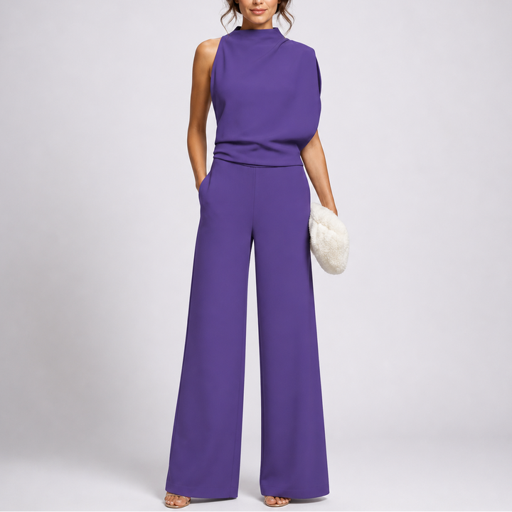 Women's High Neck Sleeveless Wide-Leg Jumpsuit with Pockets