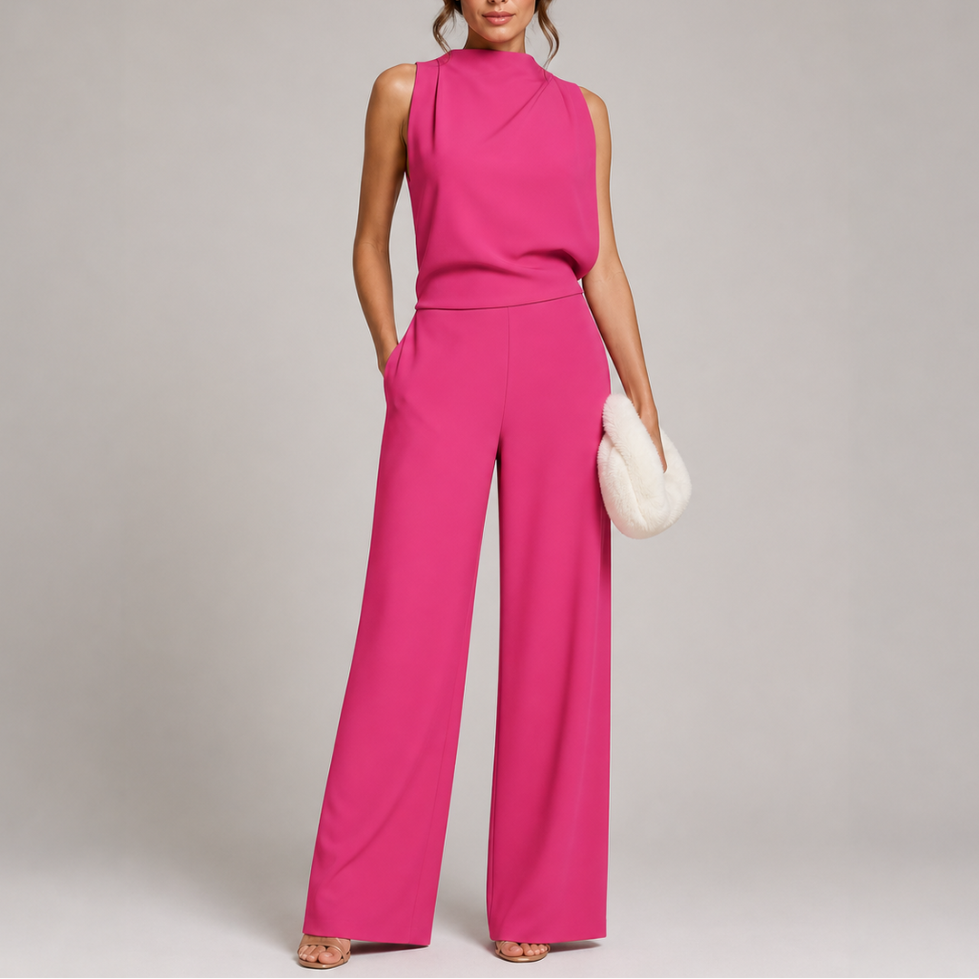 Women's High Neck Sleeveless Wide-Leg Jumpsuit with Pockets
