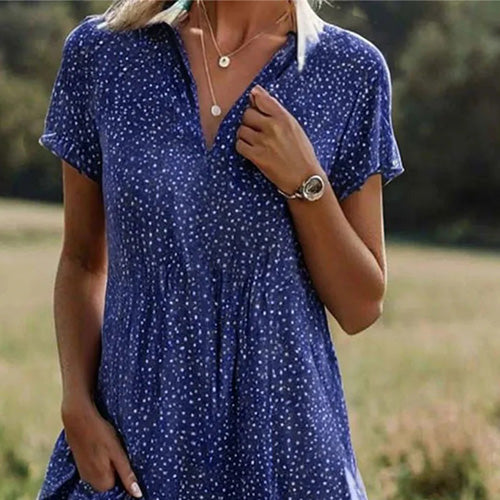 Azalea - Loose V-Neck Short Sleeve Printed Dress