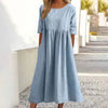 Maikee™ - Cotton Dress with Round Neckline and Pockets