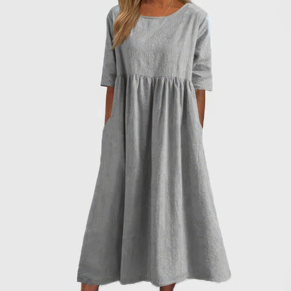 Maikee™ - Cotton Dress with Round Neckline and Pockets
