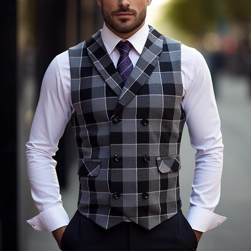 James | Men's Plaid Vest with Buttons and Pockets